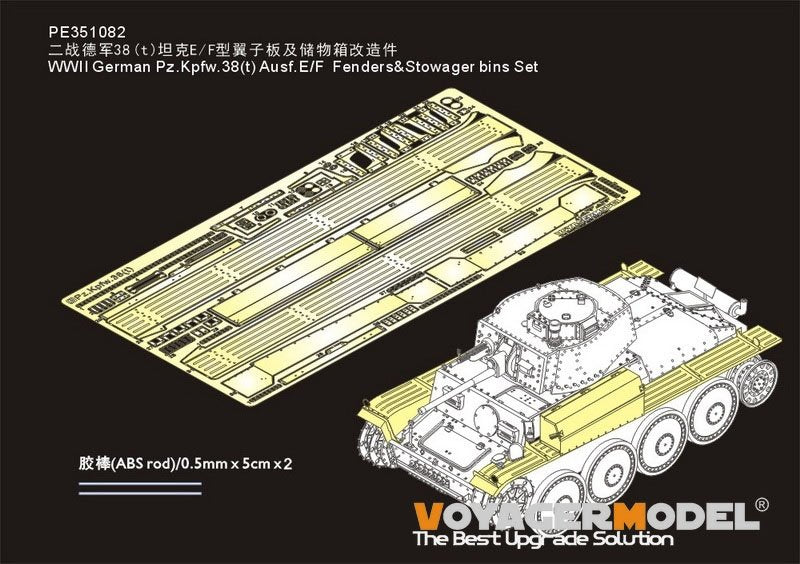 Maquette Voyager PE351082 Pz.Kpfw.38(t) Ausf.E/F allemand de la Seconde Guerre mondiale pour Tamiya au 1/35