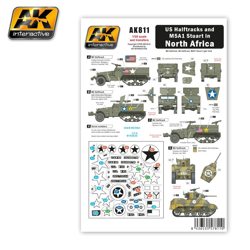 AK Interactive AK811 US HALFTRACKS ET M5A1 EN AFRIQUE DU NORD TRANSFERT HUMIDE