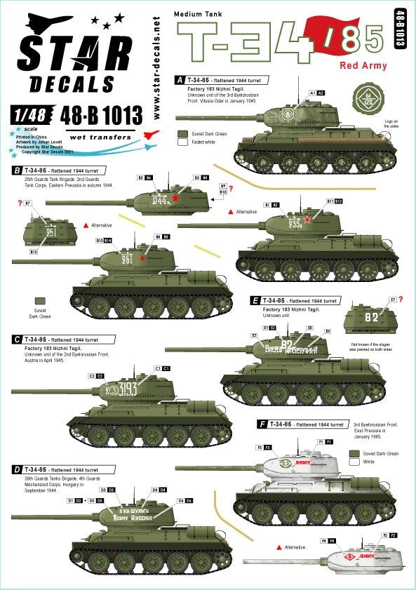 Star Decals 48-B1013 T-34-85 Armée rouge 1/48