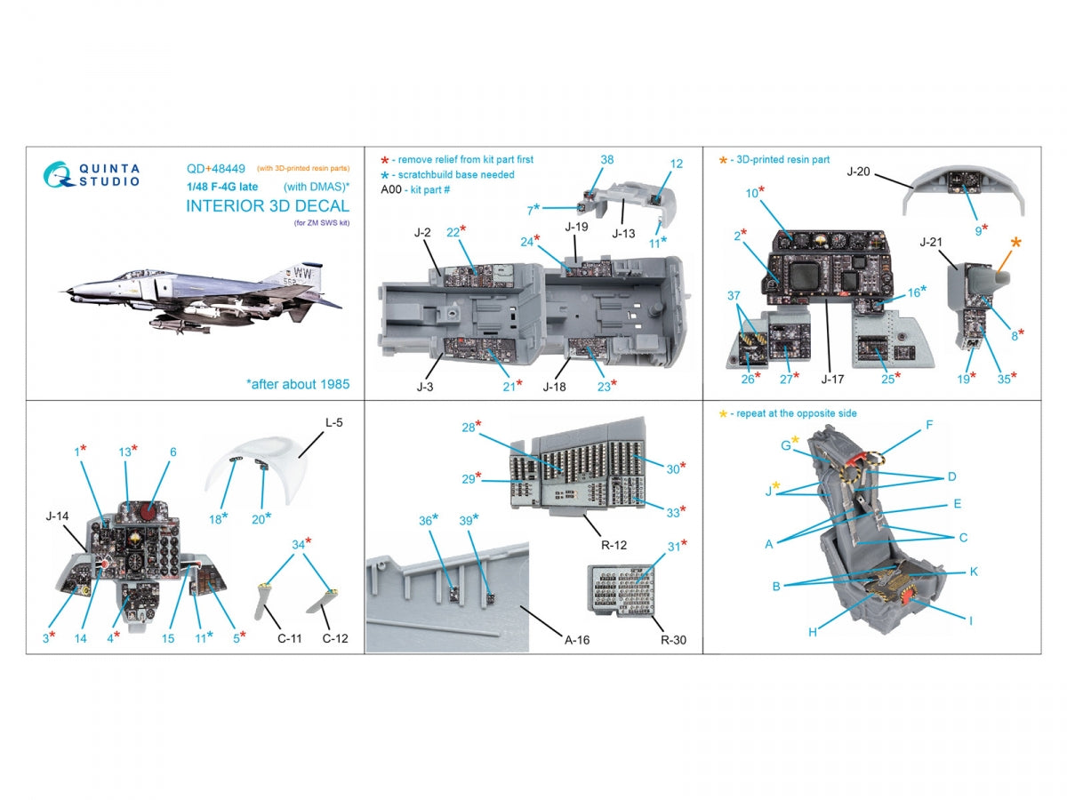 Intérieur imprimé en 3D et coloré sur papier décalcomanie (Zoukei Mura SWS) pour F-4G (version tardive) de Quinta Studio QD+48449 (avec pièces en résine imprimées en 3D) à l&amp;#39;échelle 1/48 – image 3