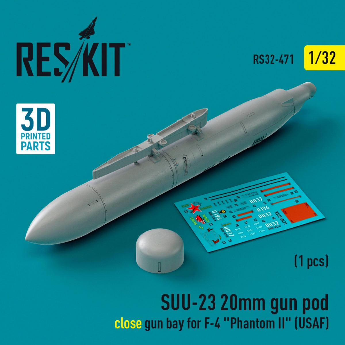 RESKIT RS32-0471 SUU-23 Nacelle de canon de 20 mm (baie fermée) pour F-4 « Phantom II » (USAF) (1 pièce) (Impression 3D) 1/32 – Bild 2