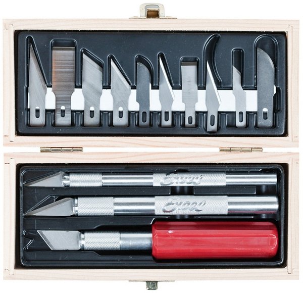 Coffret de couteaux de modélisme Excel Hobby Tools 44282 - Boîte en bois