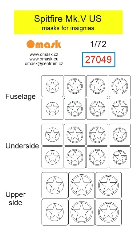 Omask 27049 Spitfire Mk.V US masks for insignias 1/72