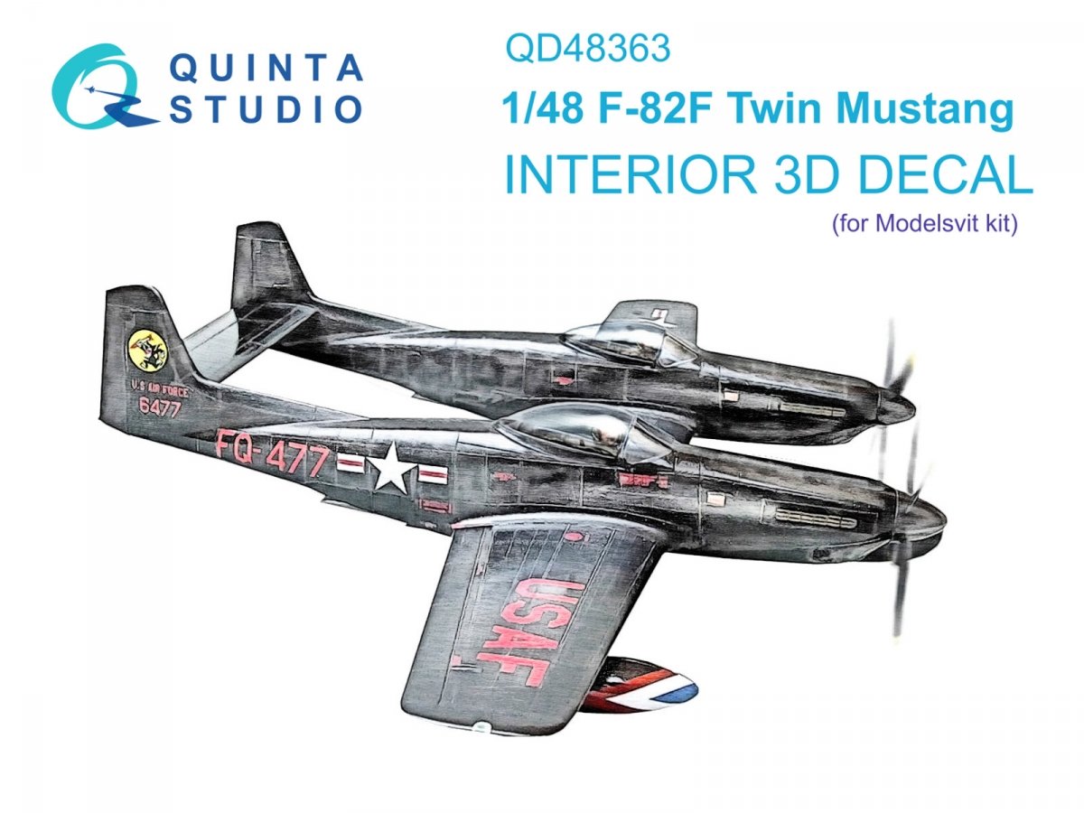 Intérieur imprimé en 3D et coloré sur papier décalcomanie Quinta Studio QD48363 F-82F Twin Mustang (Modelsvit) 1/48