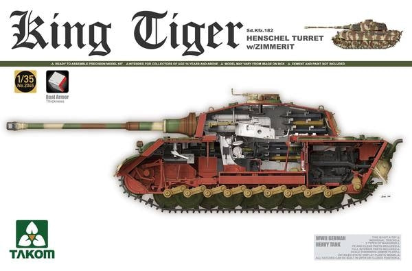 Takom 2045 King Tiger Sd.Kfz.182 TOURELLE HENSCHEL avec ZIMMERIT /intérieur complet/ avec nouvelles pièces de chenille 1/35