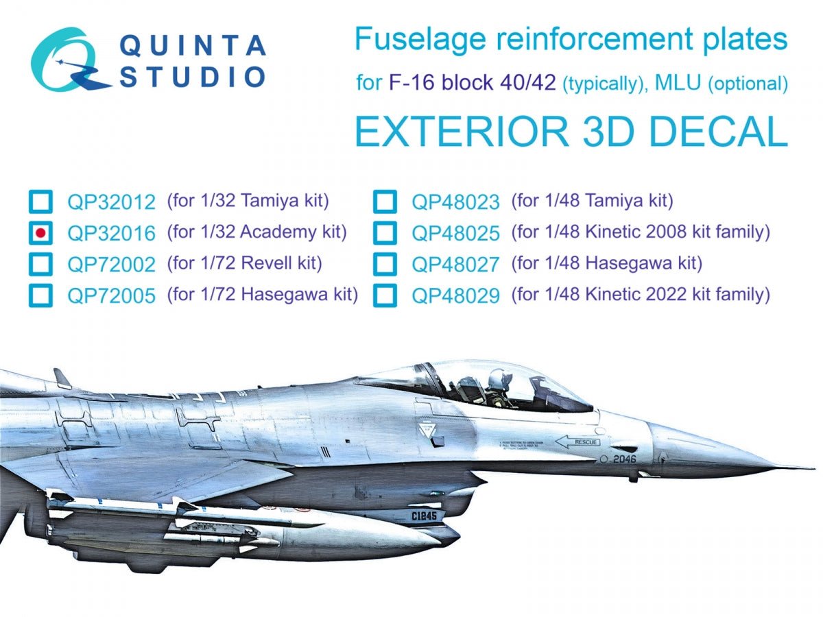 Quinta Studio QP32016 Plaques de renfort bloc 40/42 F-16 (Academy) 1/32