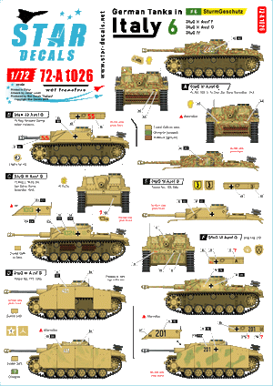 Star Decals 72-A1026 Chars allemands en Italie # 6. Sturmgeschutz. 1/72