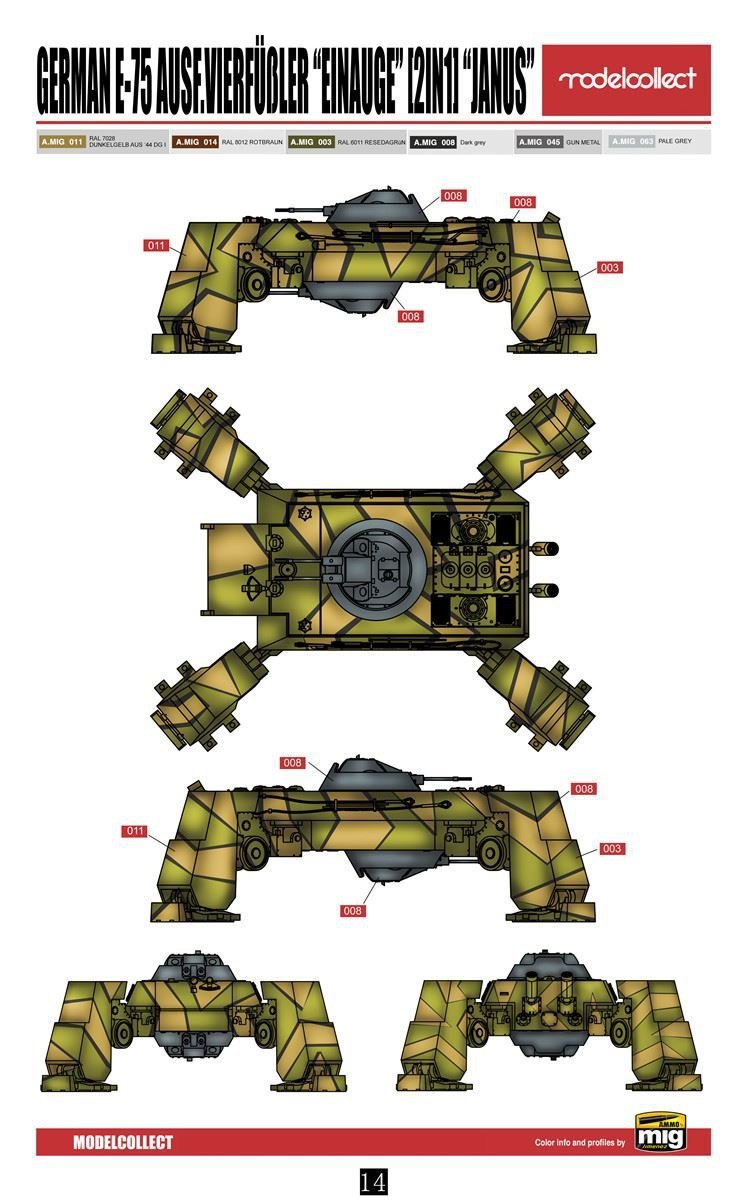 Modelcollect UA72139 Poing de guerre allemand WWII E-75 Ausf.Vierfubler Einauge [2 en 1] Janus (1/72) – immagine 6