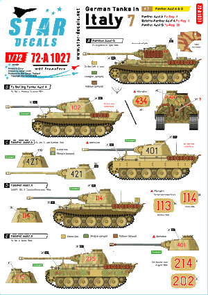Star Decals 72-A1027 Chars allemands en Italie n° 7. Panther Ausf A et G. Échelle 1/72