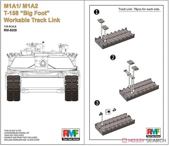 Maquette Rye Field 5009 M1A1/M1A2 T-158 « Big Foot » Chenille fonctionnelle 1/35
