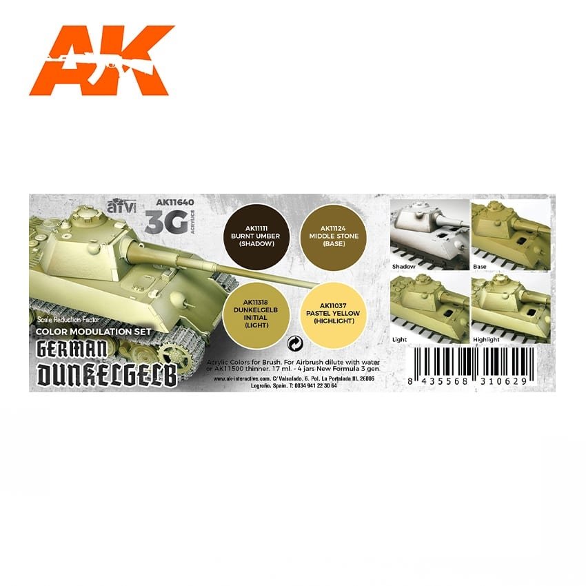 AK Interactive AK11640 KIT DE MODULATION DE DUNKELGELB ALLEMAND 4x17 ml – image 2