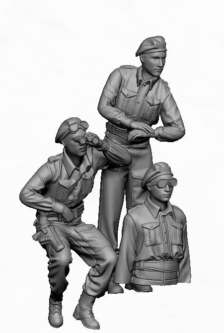 Glowel Miniatures 48012 Équipage de char Sherman britannique (3 figurines, imprimées en 3D) 1/48