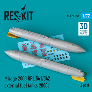 RESKIT RSU72-0246 MIRAGE 2000 RPL 541/542 RÉSERVOIRS DE CARBURANT EXTERNES 2000 L (2 PIÈCES) (IMPRIMÉS EN 3D) 1/72