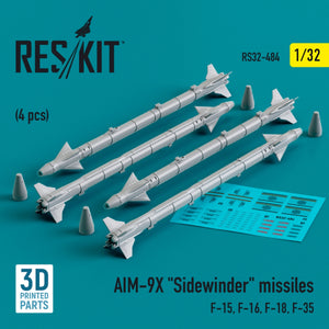 Missiles AIM-9X « Sidewinder » RESKIT RS32-0484 (4 pièces) (Impression 3D) 1/32