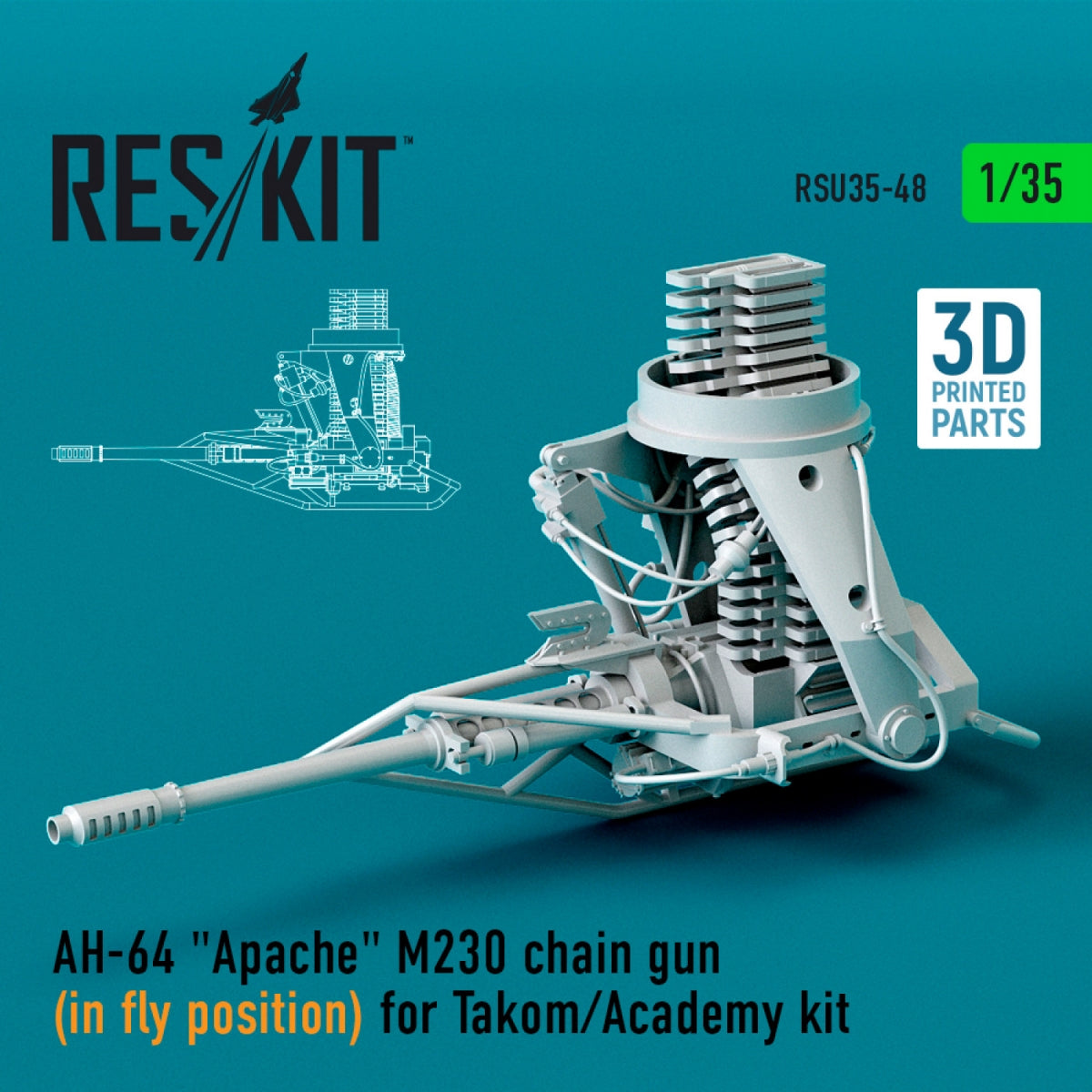 RESKIT RSU35-0048 AH-64 « APACHE » M230 MAILLE TRONÇONNEUSE (EN POSITION DE VOL) ​​POUR MAQUETTE TAKOM/ACADEMY (IMPRIMÉE EN 3D) 1/35