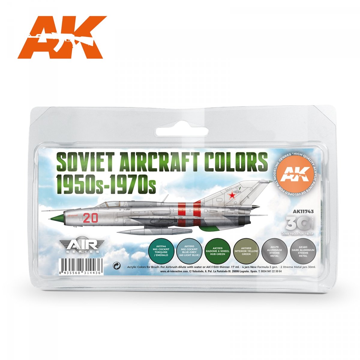 AK Interactive AK11743 Couleurs d&amp;#39;avions soviétiques années 1950-1970 6 x 17 ml