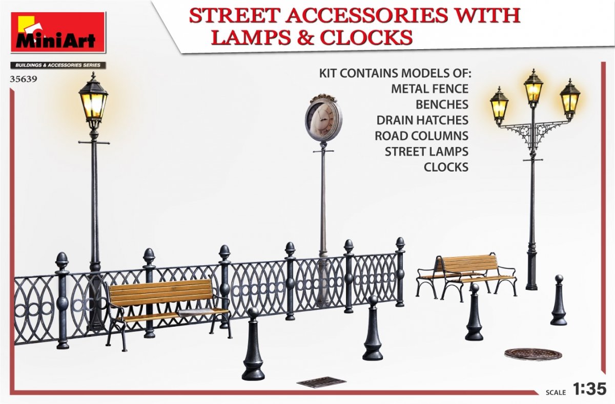 MiniArt 35639 ACCESSOIRES DE RUE AVEC LAMPES ET HORLOGES 1/35 – immagine 4