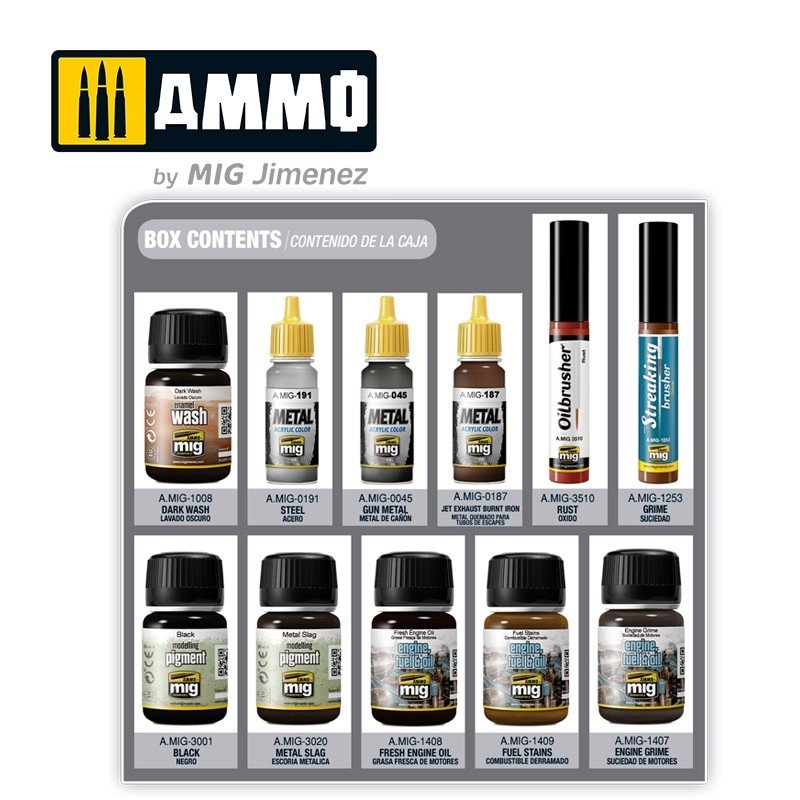 MUNITIONS du Mig Jimenez 7804 SUPER PACK. INTEMPÉRIES POUR MOTEURS. EFFETS POUR MOTEURS – Bild 2