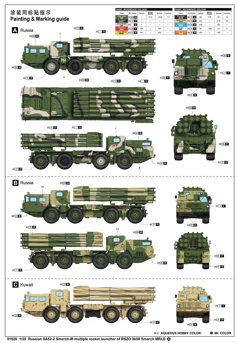 Trumpeter 01020 Lance-roquettes multiple russe 9A52-2 Smerch M de RSZO 9k58 Smerch MRLS – Bild 4