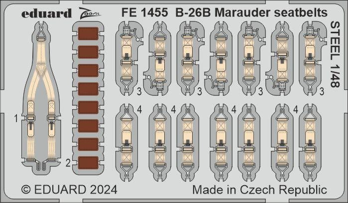 Ceintures de sécurité Eduard FE1455 B-26B Marauder en acier ICM 1/48