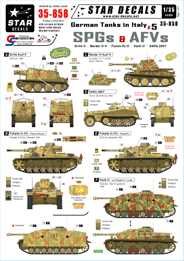 Star Decals 35-858 Chars allemands en Italie 5 1/35