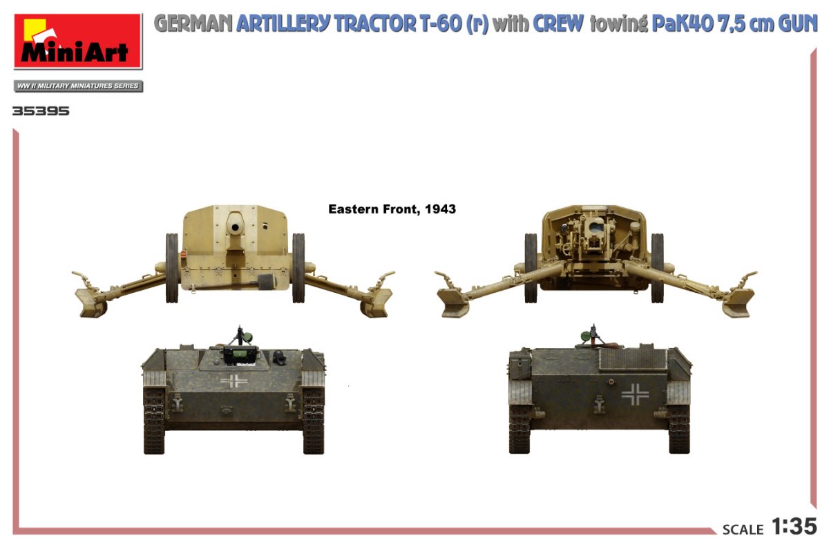 MiniArt 35395 Tracteur d&amp;#39;artillerie allemand T-60(r) et son équipage remorquant un canon PaK40 1/35 – imagen 4
