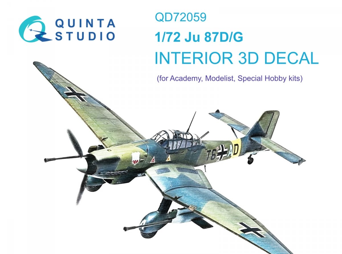 Intérieur imprimé en 3D et coloré sur papier décalcomanie Quinta Studio QD72059 Ju 87 D/G (Academy/Special Hobby) 1/72