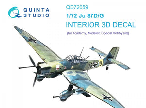Intérieur imprimé en 3D et coloré sur papier décalcomanie Quinta Studio QD72059 Ju 87 D/G (Academy/Special Hobby) 1/72