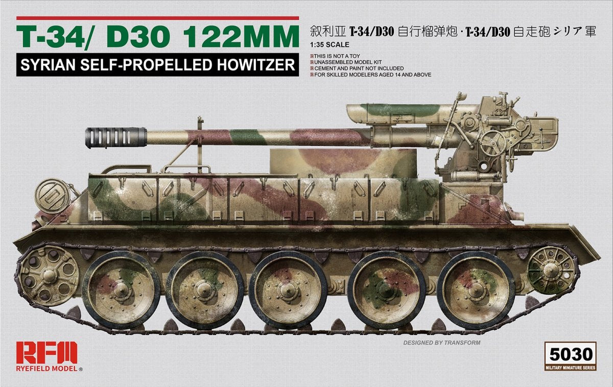 Maquette Rye Field 5030 T-34/D-30 Obusier automoteur syrien de 122 mm, échelle 1/35