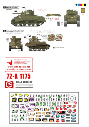 Star Decals 72-A1175 Marquages ​​des premiers véhicules blindés de Tsahal (IDF) n° 2. Véhicules blindés israéliens (1948-1949) : Sherman 75 mm, Sherman 105 mm, Cromwell Mk IVF, Hotchkiss 39 H, Vickers Light Tank Mk VI B. Échelle : 1/72 – imagen 2