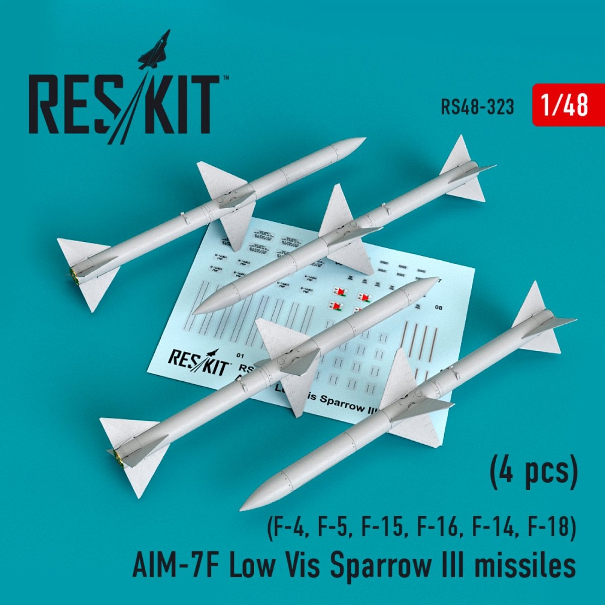 RESKIT RS48-0323 MISSILES AIM-7F SPARROW III À FAIBLE VISUALISATION (4 PIÈCES) 1/48