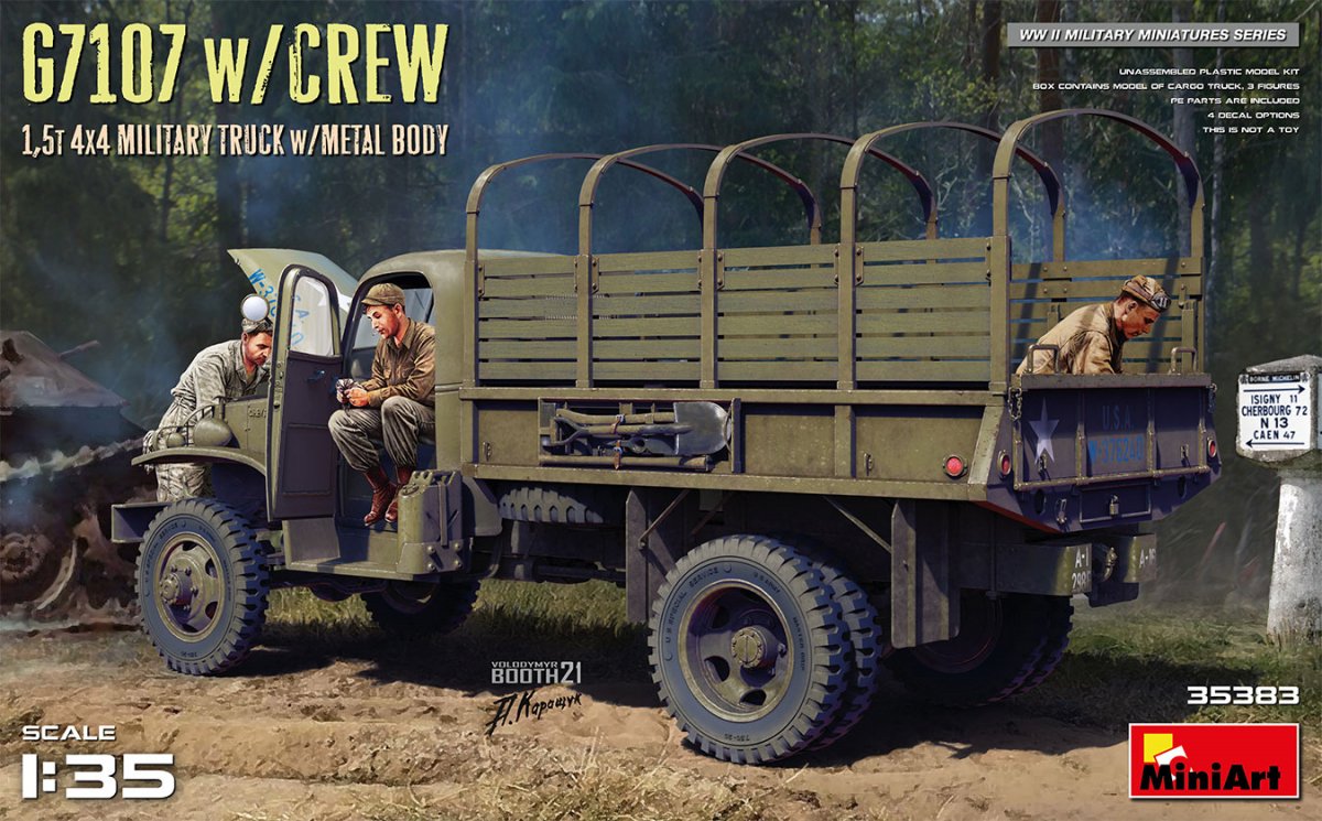 MiniArt 35383 G7107 avec équipage, camion cargo 4x4 de 1,5 t avec carrosserie métallique, échelle 1/35
