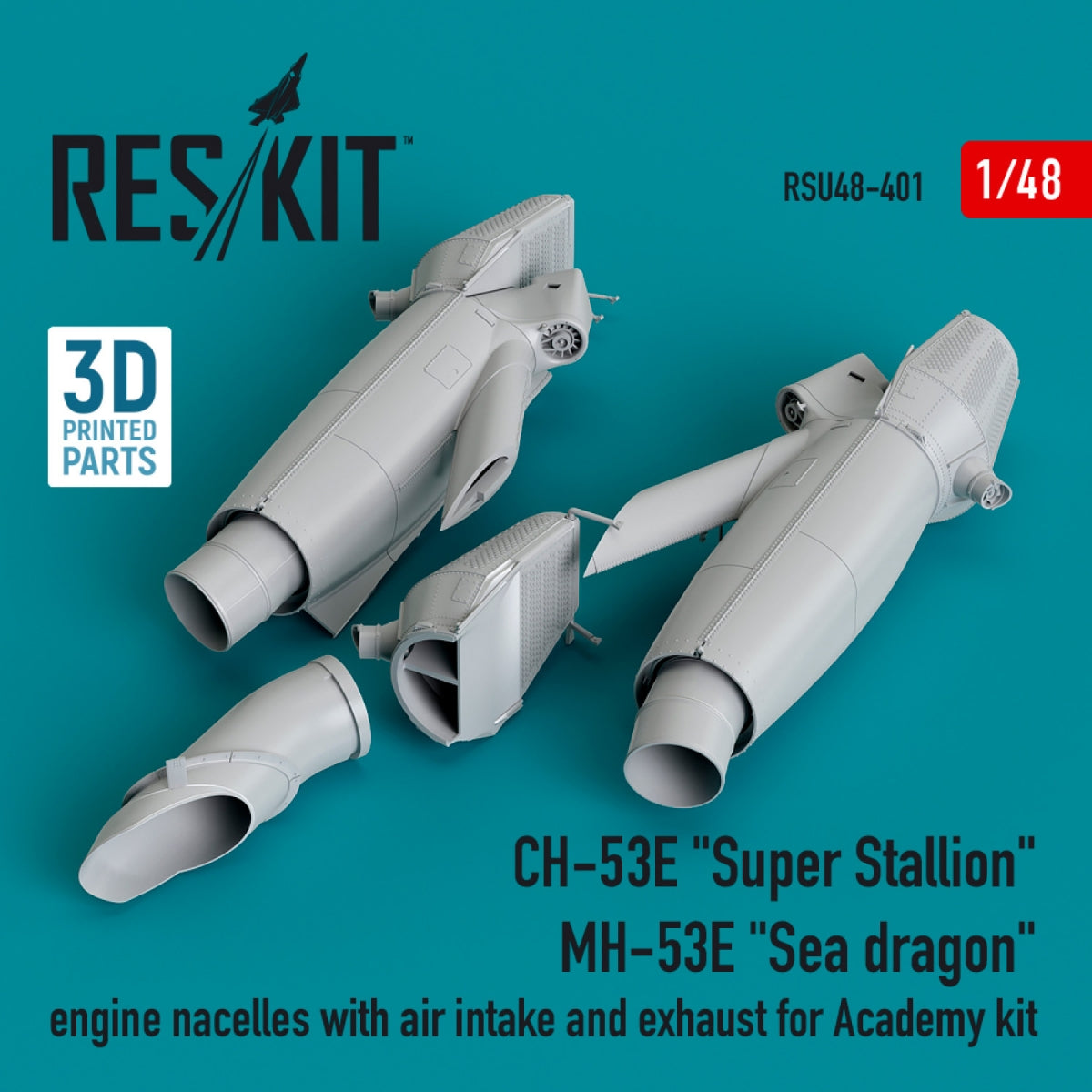 RESKIT RSU48-0401 Nacelles de moteurs CH-53E « Super Stallion » et MH-53E « Sea Dragon » avec entrée d'air et échappement pour maquette Academy (impression 3D) 1/48