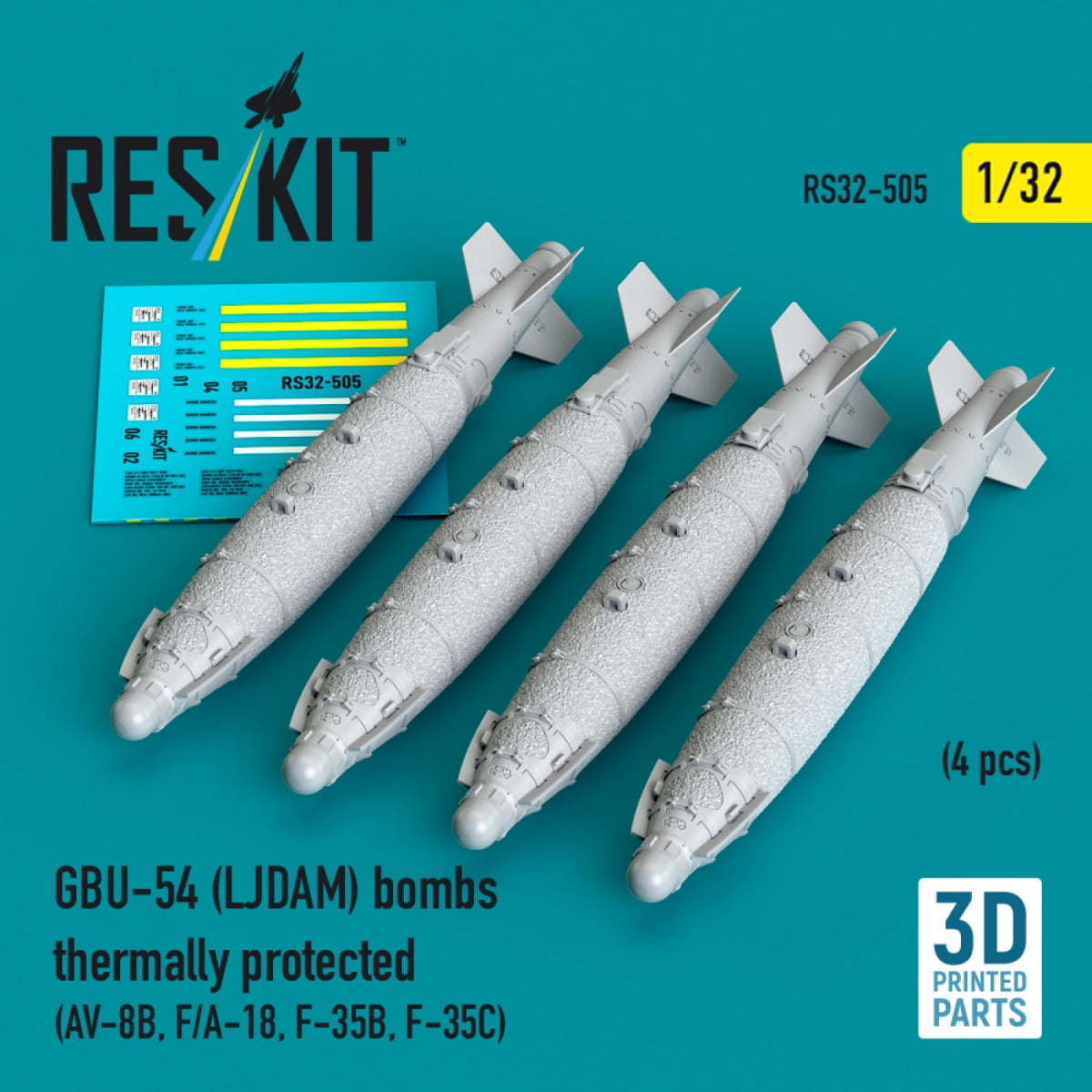 RESKIT RS32-0505 Bombes GBU-54 (LJDAM) à protection thermique (4 pièces) (Impression 3D) 1/32 