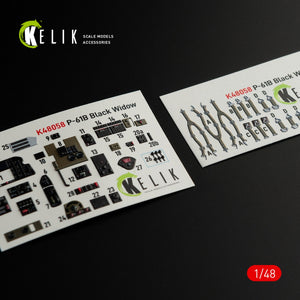 KELIK K48058 P-61B BLACK WIDOW - Décalcomanies 3D pour intérieur de maquette GWH au 1/48