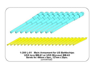 Armement principal Aber 200L-01 pour cuirassé américain Iova ou Missouri : 406 mm x9, 127 mm x20, échelle 1/200 – image 7