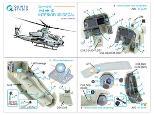 Intérieur imprimé en 3D et coloré sur papier décalcomanie (KittyHawk) pour AH-1Z Zulu Cobra/Viper de Quinta Studio QD+48535 (avec pièces en résine imprimées en 3D) à l&amp;#39;échelle 1/48 – Bild 13