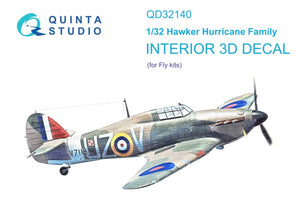 Intérieur imprimé en 3D et coloré sur papier décalcomanie Quinta Studio QD32140 Hawker Hurricane Family (Fly) 1/32