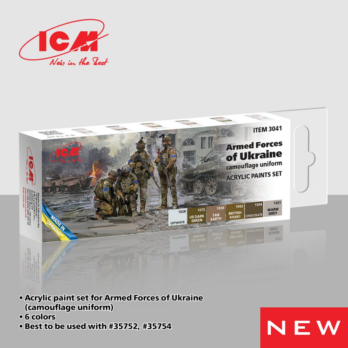 ICM 3041 Coffret de peinture acrylique pour les forces armées ukrainiennes, 12 ml x 6
