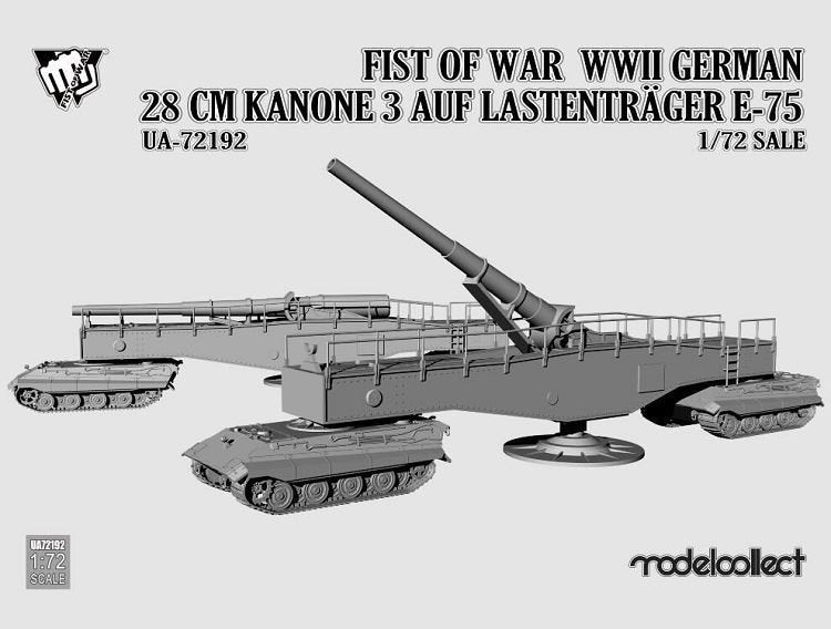 Modelcollect UA72192 Fist of War WWII German 28CM Kanone 3 Auf Lastenträger E-75 1/72 – zdjęcie 2