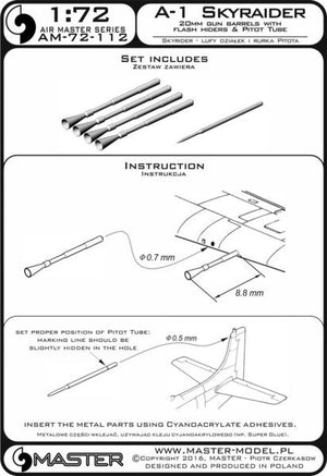 Master AM-72-112 A-1 Skyraider - Canons de 20 mm avec cache-flammes et tube de Pitot 1/72  – image 3