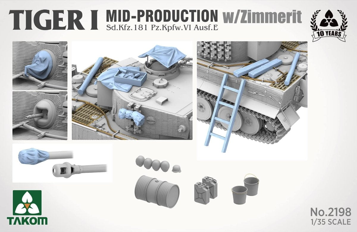 Takom 2198 Tiger I Mid-Production avec Zimmerit Sd.Kfz. 181 Pz.Kpfw. VIAusf. E 1/35 – immagine 6