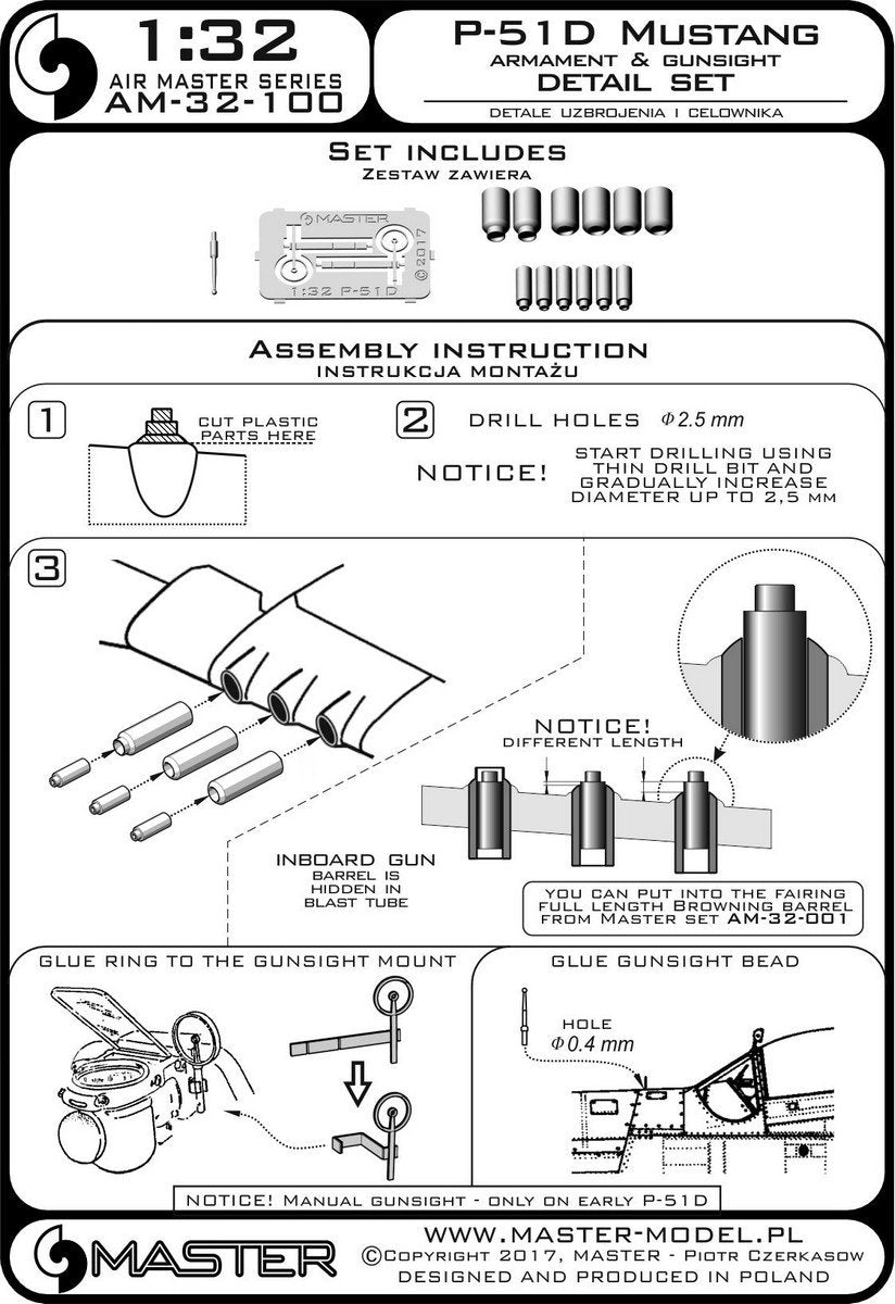 Ensemble de détails d&amp;#39;armement et de viseur Master AM-32-100 P-51D Mustang (1/32) – immagine 16