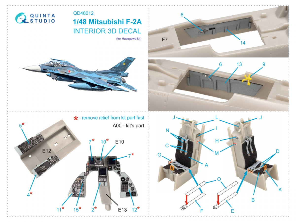 Intérieur coloré imprimé en 3D sur papier décalcomanie Quinta Studio QD48012 Mitsubishi F-2A (Hasegawa) 1/48 – immagine 2