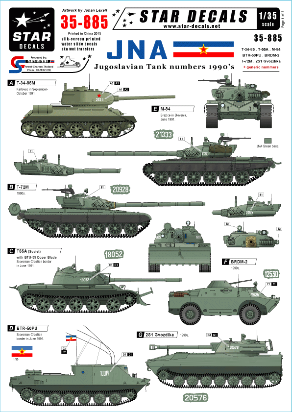 Star Decals 35-885 JNA - Numéros de chars yougoslaves des années 1990, échelle 1/35