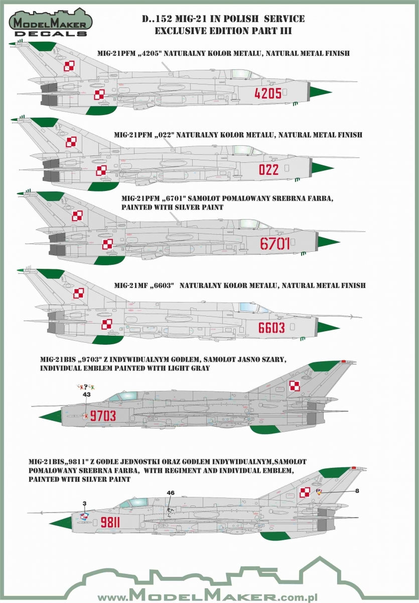 Décalcomanies ModelMaker D48152 MiG-21 en service polonais, édition exclusive partie III 1/48 – image 3