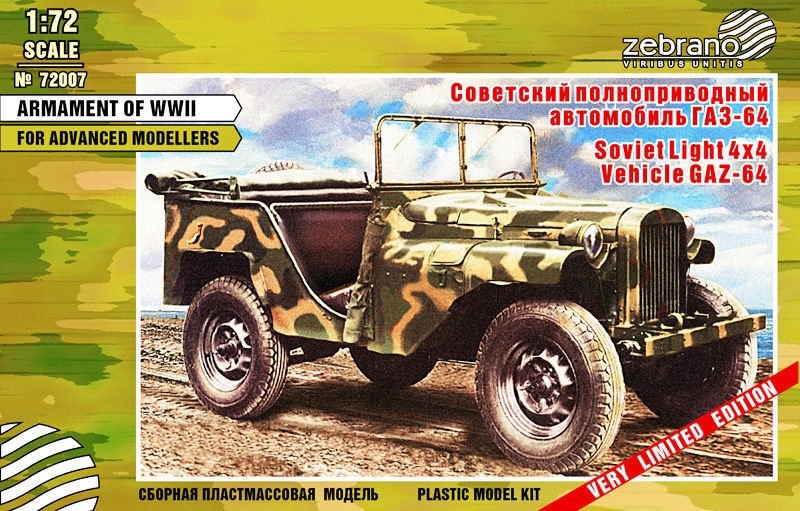 Zebrano 72007 Véhicule 4x4 léger soviétique GAZ-64 1/72