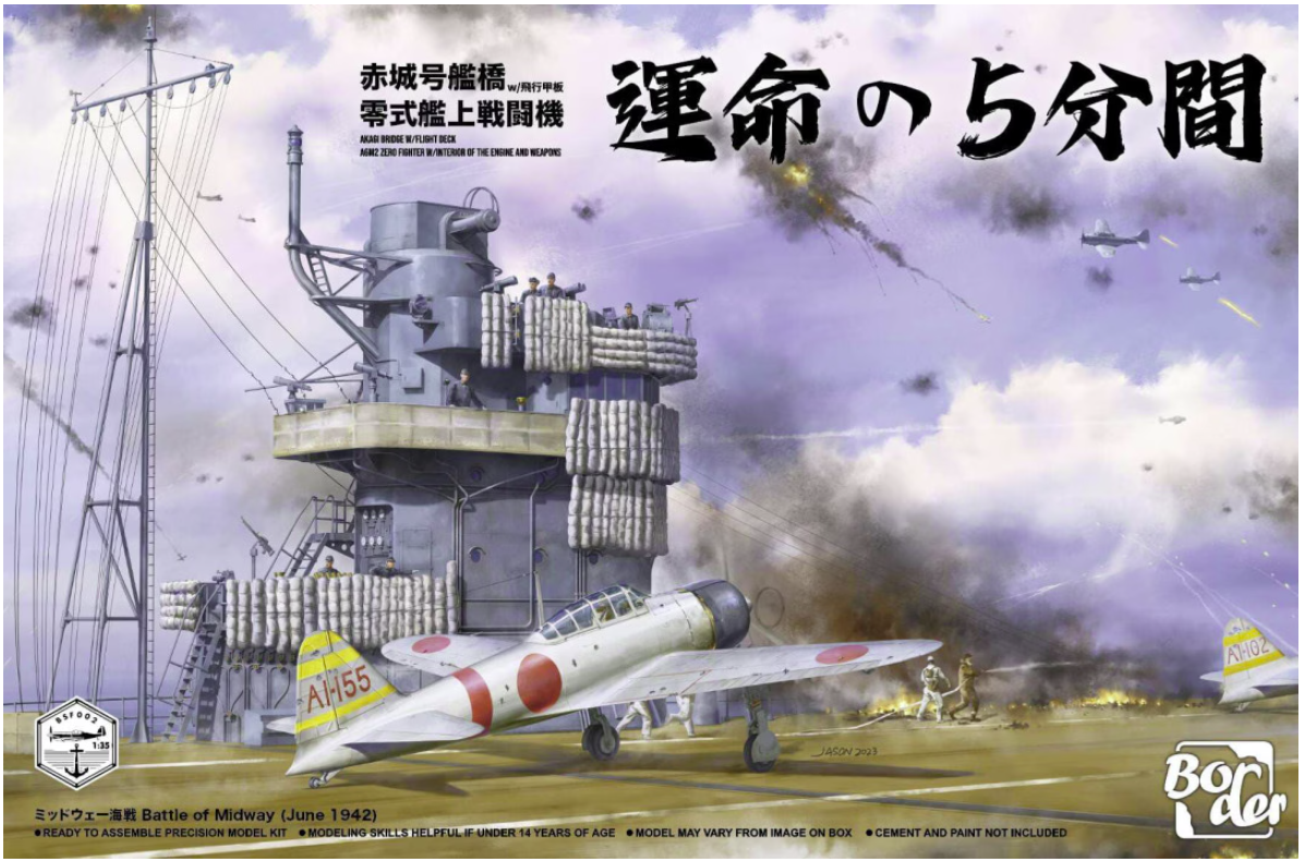 Maquette Border Model BSF-002 Pont Akagi avec poste de pilotage, chasseur A6M2 Zero avec intérieur du moteur et armement, échelle 1/35 