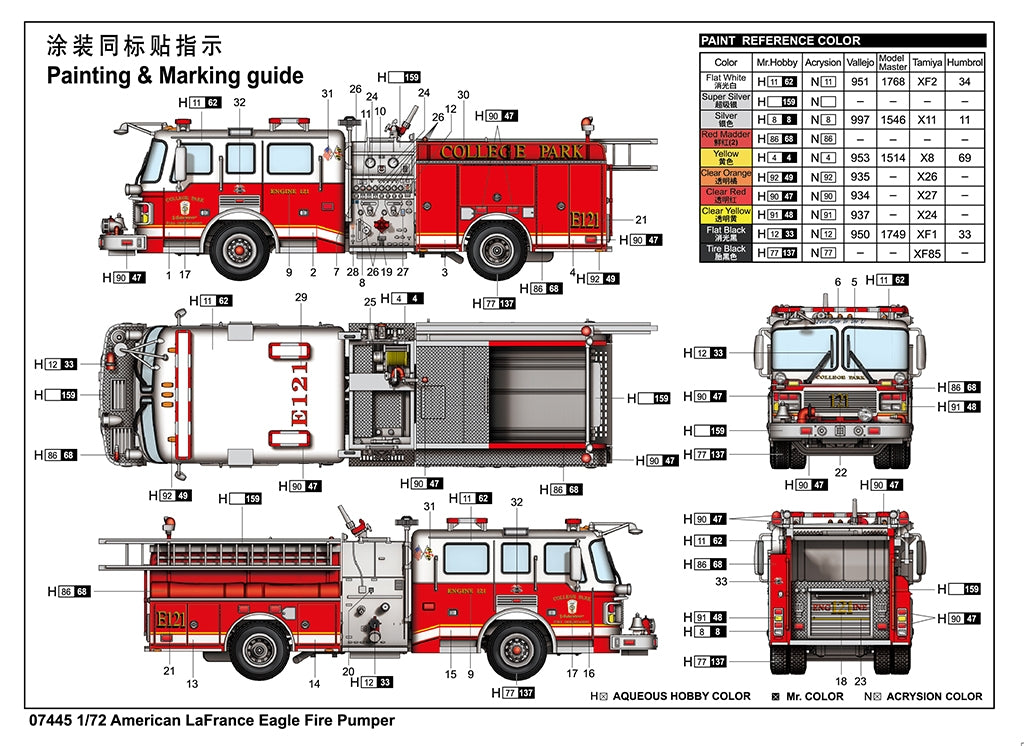 Camion de pompiers American LaFrance Eagle Trumpeter 07445, échelle 1/72 – Bild 3