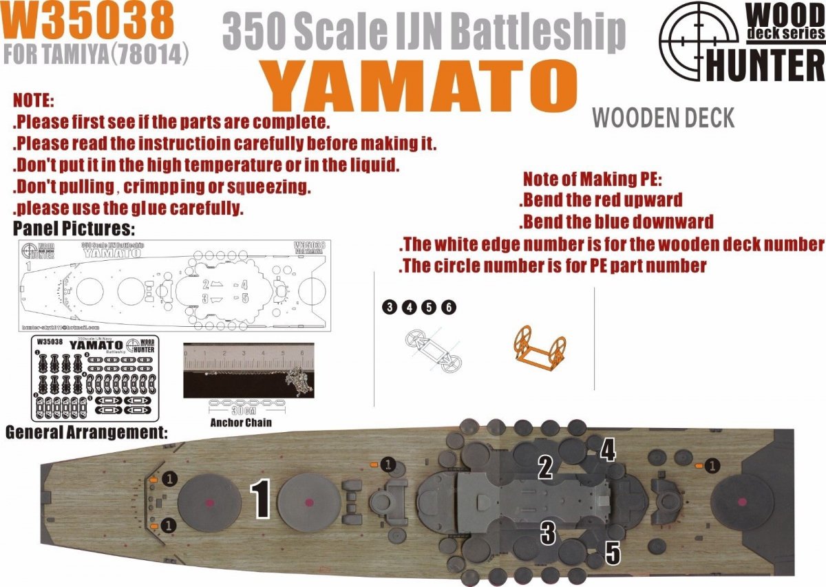 Pont en bois Wood Hunter W35038 pour maquette IJN Yamato Tamiya 78014 au 1/350